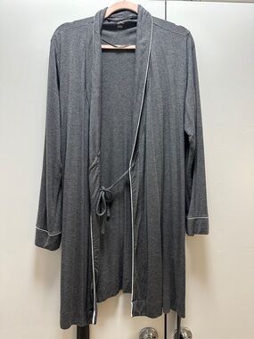 stars above Charcoal Gray Long Tie-Waist Robe with White Piping